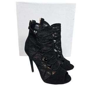 JustFab Carleigh Black Sheer Cut Out Heeled Ankle Peep Toe Booties 8